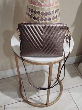 Brentano Metallic Bronze Crossbody Bag in Chevron Design